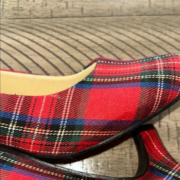 Red Stewart Tartan Modest Heels 👠 👠 with Rounded Toe Durable Canvas Fabric 9.5 W - Picture 16 of 17